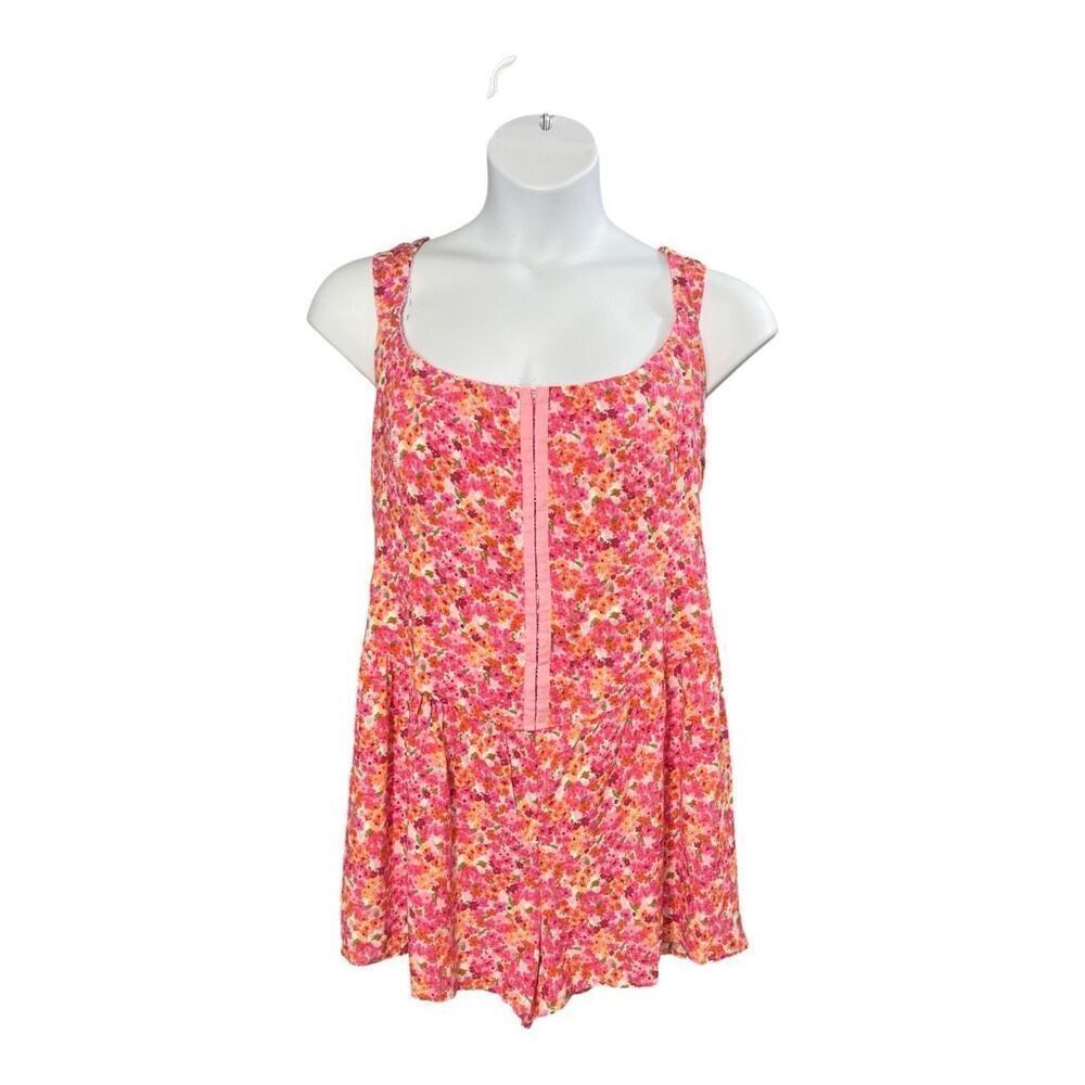 Wild Fable Pink Floral Romper Plus Size 1X Front Hook & Eye Closure Sleeveless